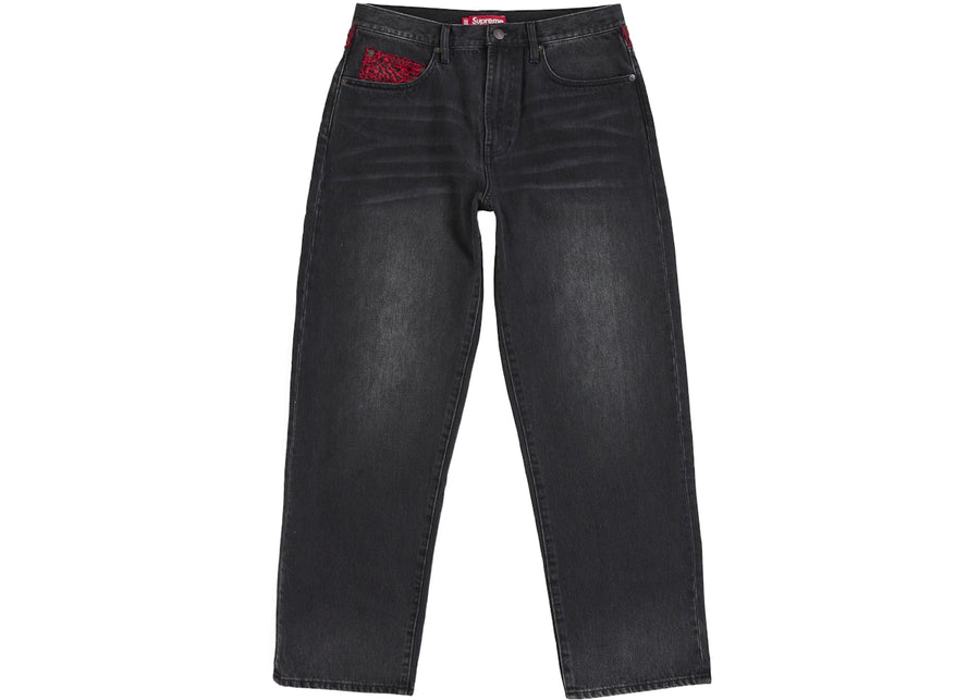 Supreme Leopard Faux Fur Loose Fit Jean Washed Black