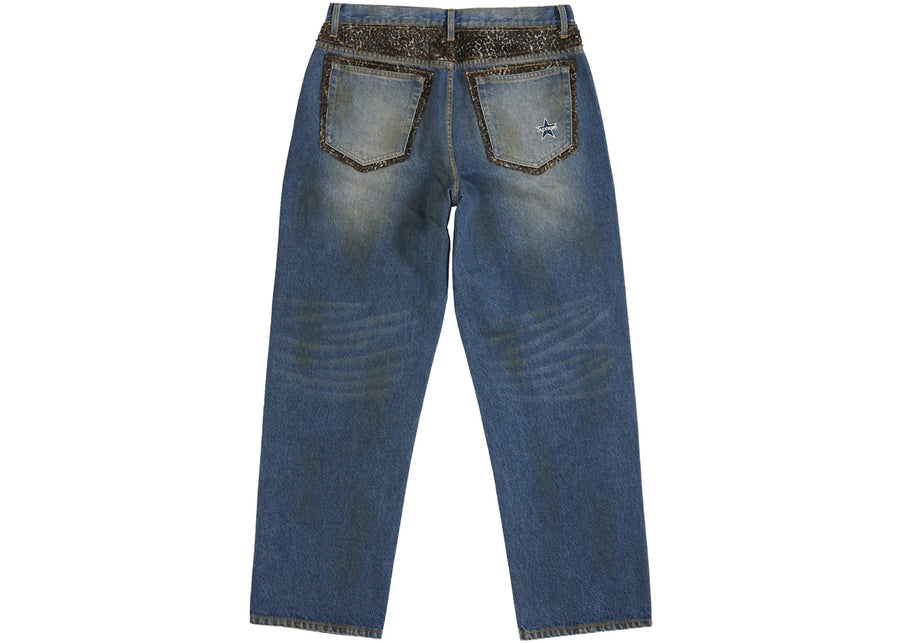 Supreme Leopard Faux Fur Loose Fit Jean Washed Indigo