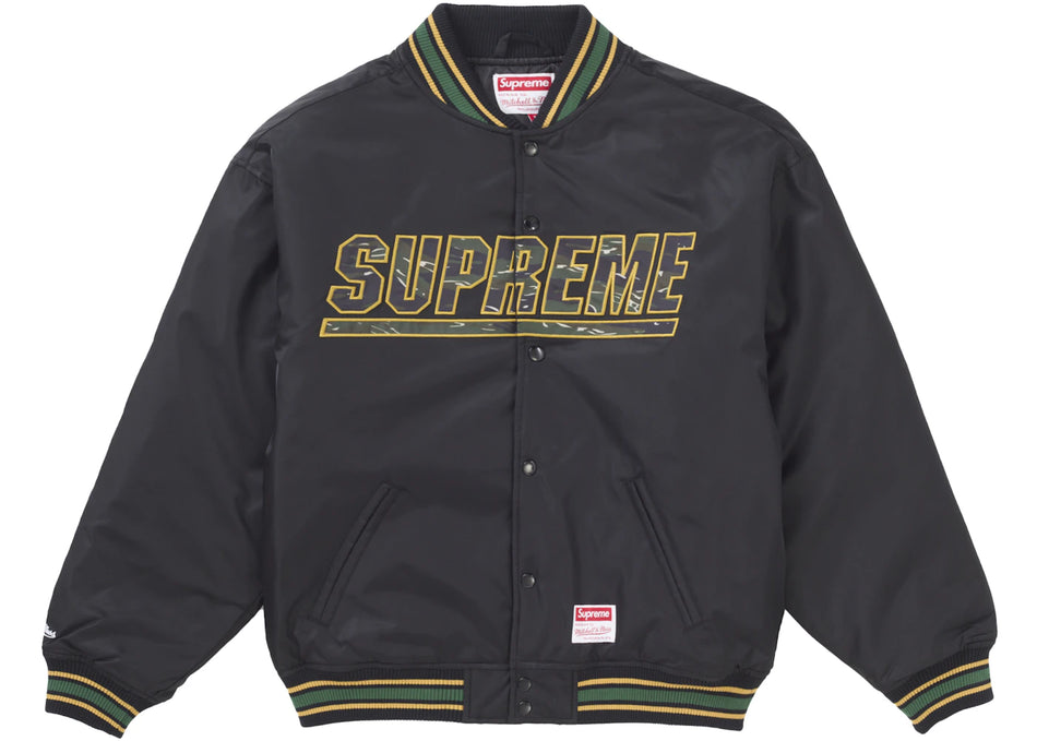 Supreme Mitchell & Ness Camo Logo Varsity Jacket Black
