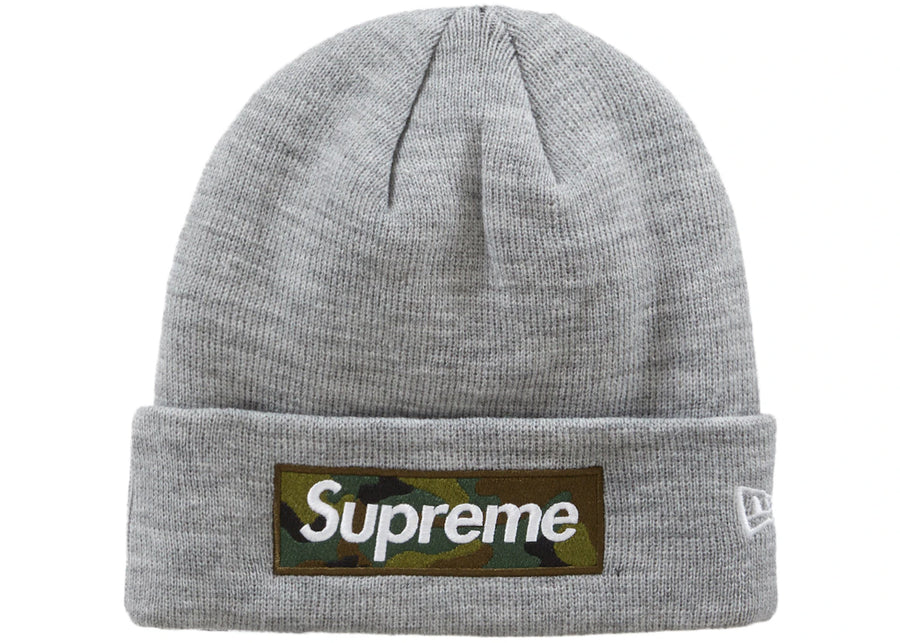 Bonnet Supreme New Era Box Logo (FW23) Gris chiné