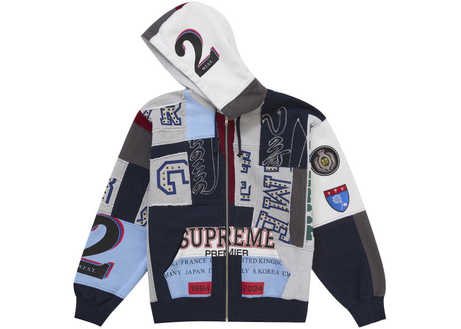 Supreme Patchwork Zip Up Hooded Sweatshirt (SS25) Navy
