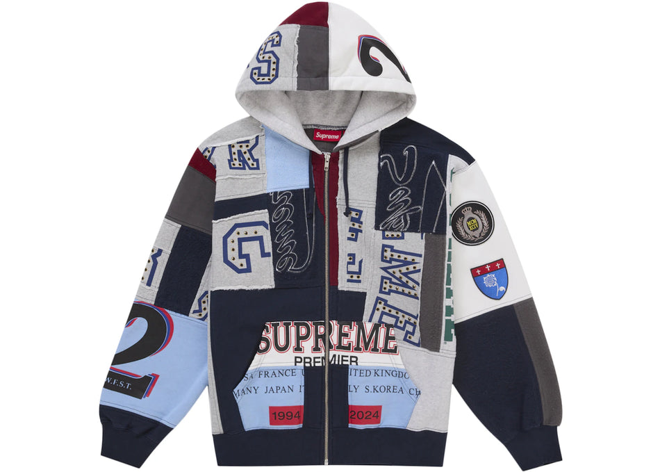 Supreme Patchwork Zip Up Hooded Sweatshirt (SS25) Navy