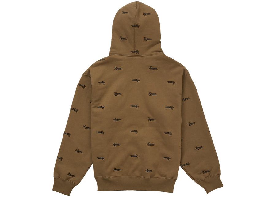 Supreme Repeat Script Zip Up Hooded Sweatshirt Dark Khaki