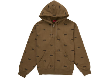 Supreme Repeat Script Zip Up Hooded Sweatshirt Dark Khaki