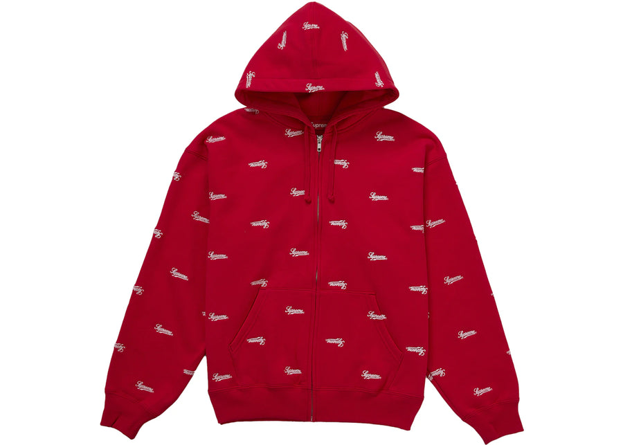 Supreme Repeat Script Zip Up Hooded Sweatshirt Red