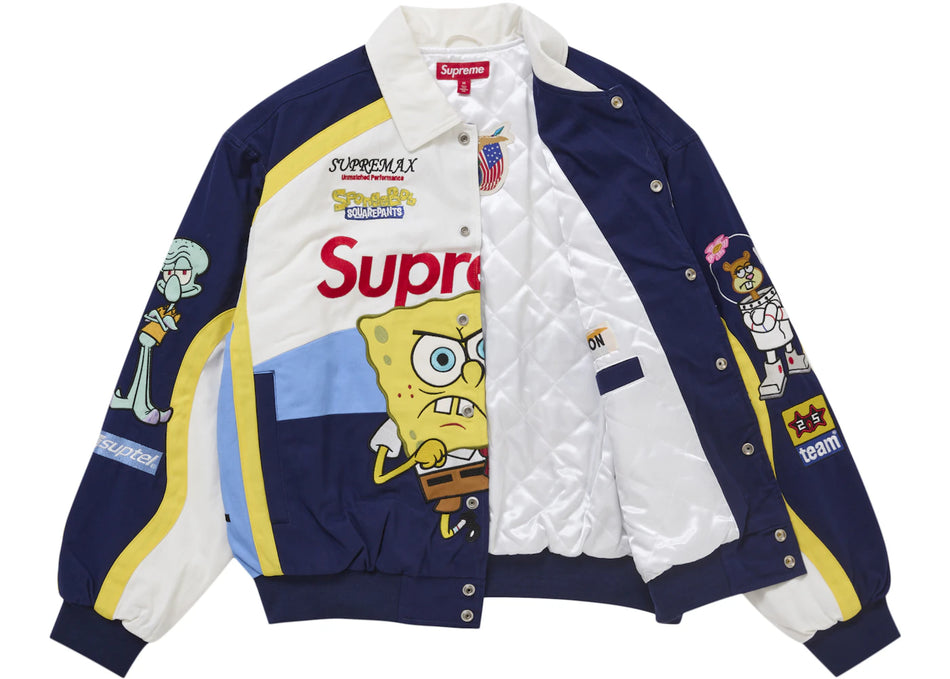 Supreme SpongeBob SquarePants Jeff Hamilton Racing Jacket White