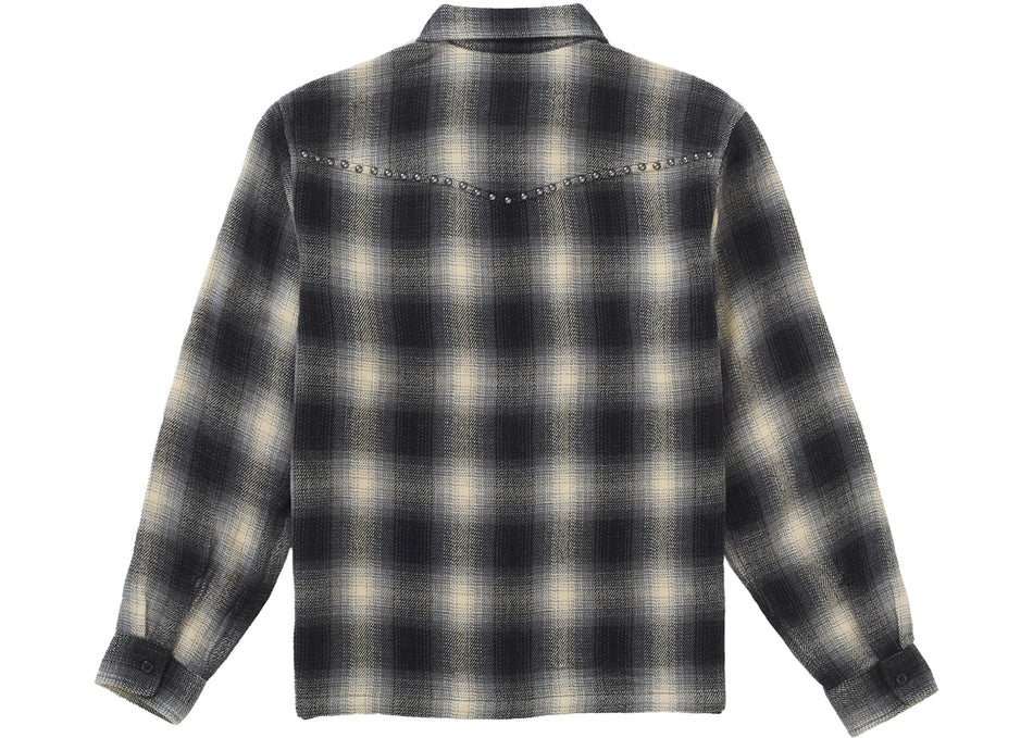 Supreme Studded Shadow Plaid Zip Up Shirt Black