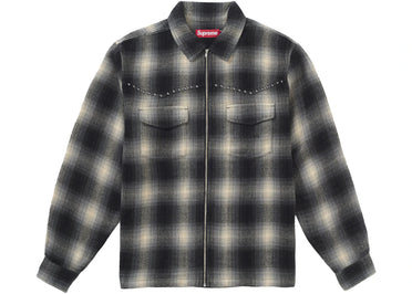 Supreme Studded Shadow Plaid Zip Up Shirt Black