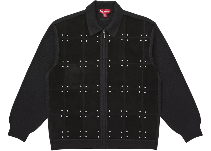 Supreme Studded Suede Zip Up Cardigan Black