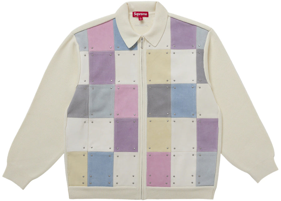 Supreme Studded Suede Zip Up Cardigan White