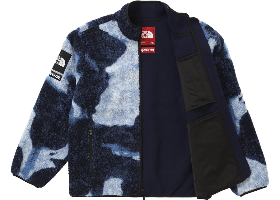 Supreme The North Face Bleached Denim Print Fleece Jacket Indigo
