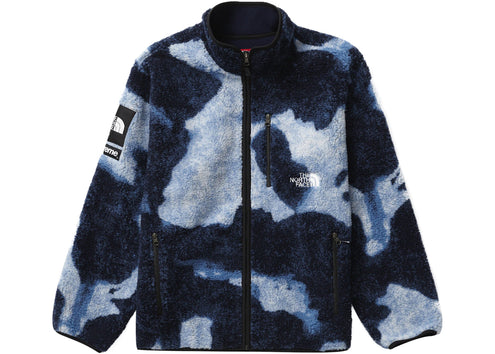 Supreme The North Face Bleached Denim Print Fleece Jacket Indigo