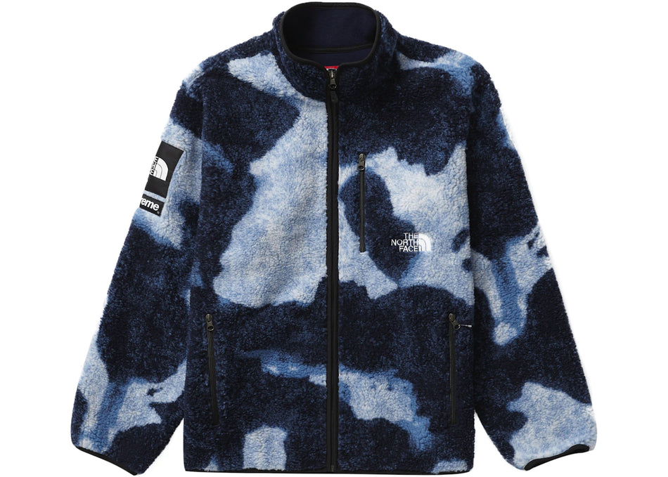 Supreme The North Face Bleached Denim Print Fleece Jacket Indigo
