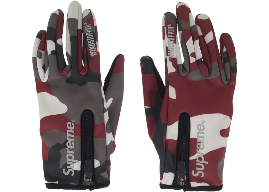 Supreme WINDSTOPPER Zip Gloves (FW25) Red Camo