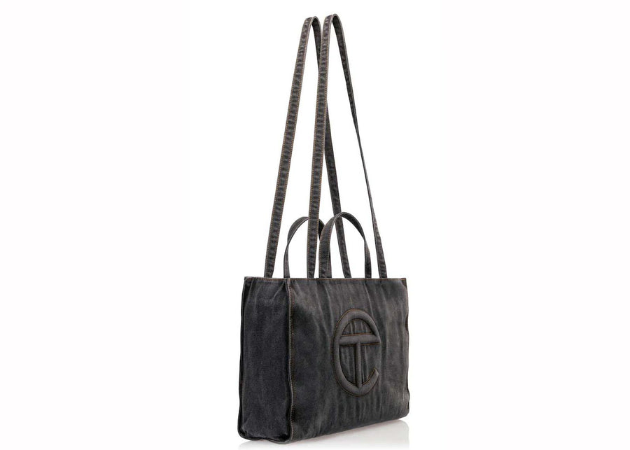 Telfar Medium Denim Shopping Bag Black