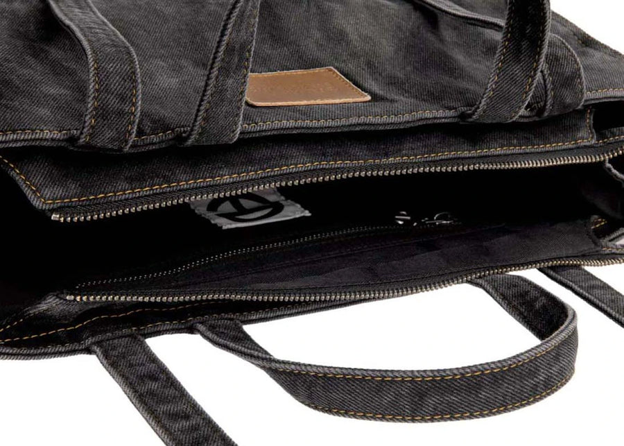Telfar Medium Denim Shopping Bag Black
