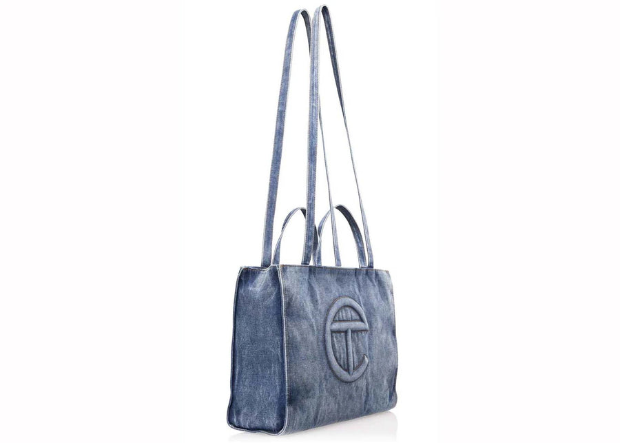 Telfar Medium Denim Shopping Bag Blue