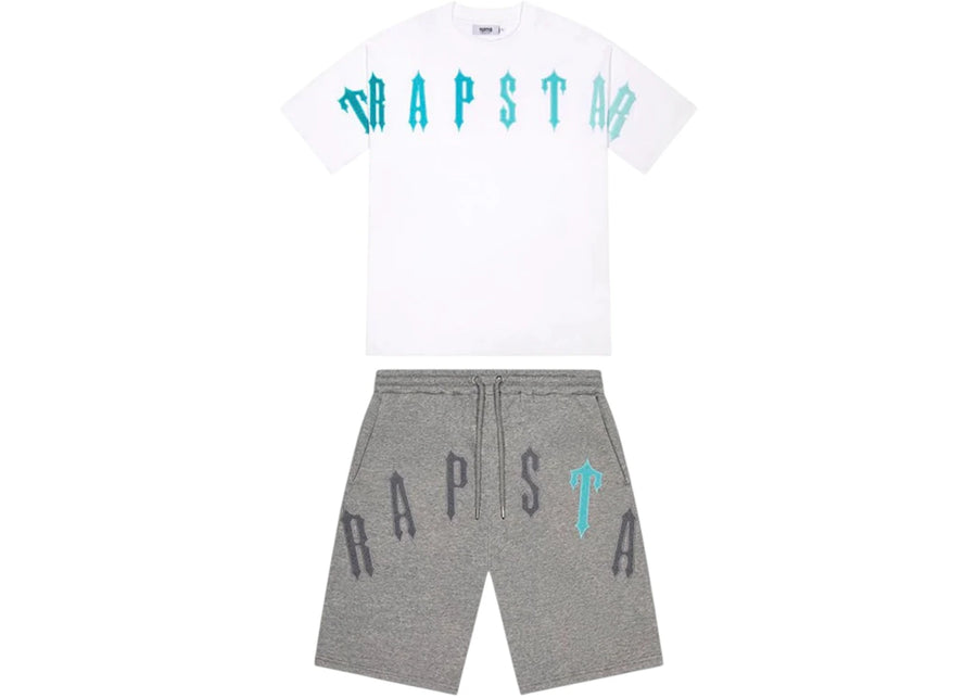Ensemble short Trapstar Arch Chenille Decoded 2.0 blanc/bleu