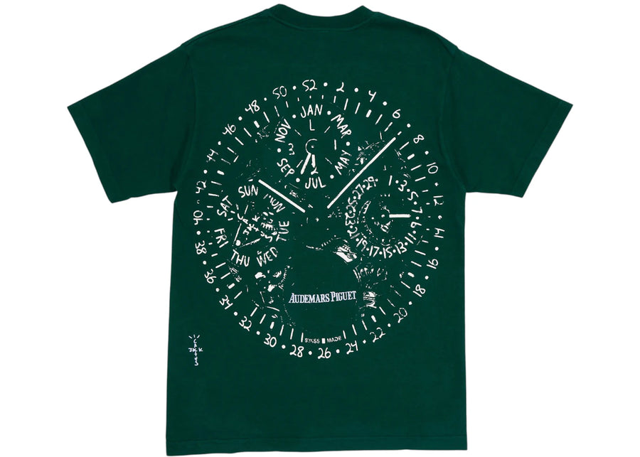 T-shirt vert Travis Scott CJ x Audemars Piguet avec motif de montre