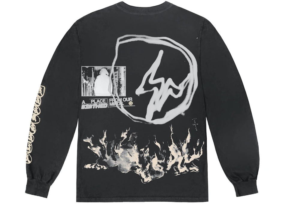 Travis Scott Cactus Jack For Fragment Logo L/S T-shirt Washed Black