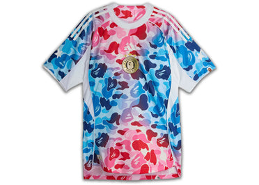 adidas x BAPE Football Graphic Slim Jersey T-shirt Blue/Pink