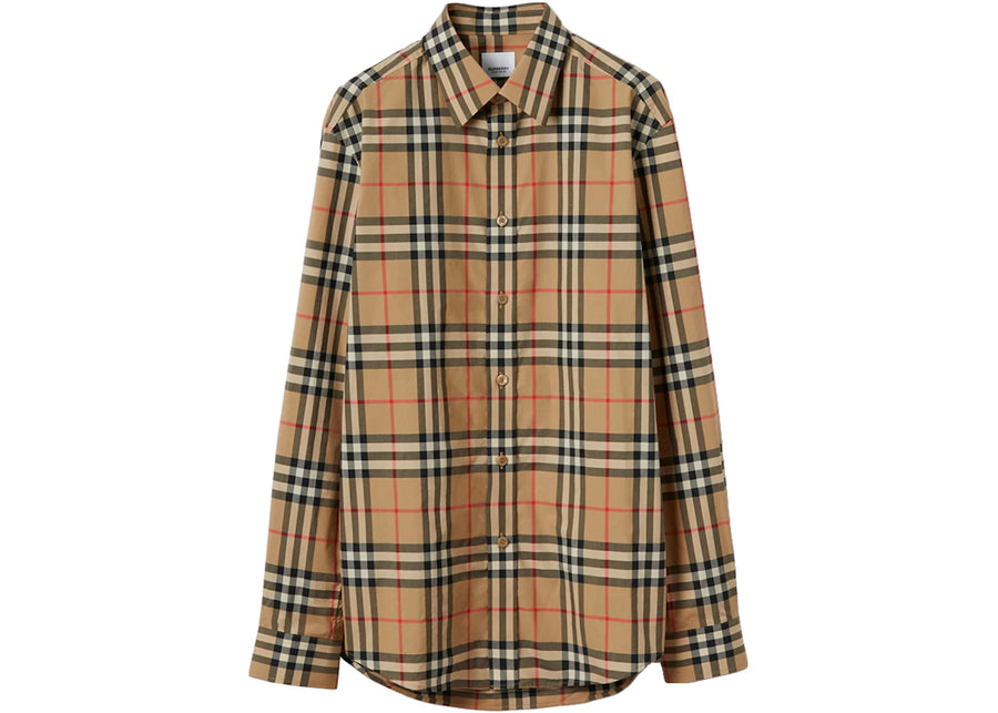 Chemise Burberry à carreaux vintage en popeline de coton beige