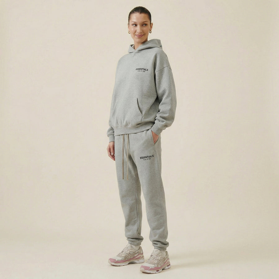 Sweat à capuche polaire Fear Of God Essentials, gris chiné clair
