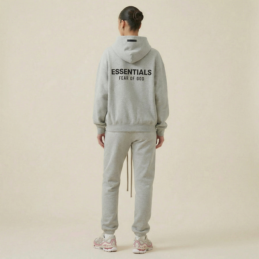 Sweat à capuche polaire Fear Of God Essentials, gris chiné clair