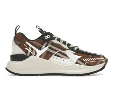 Baskets Burberry Vintage Check en coton et cuir, marron foncé et blanc