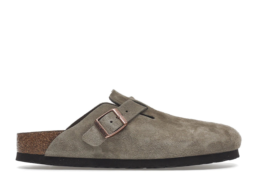 Birkenstock Boston à semelle souple en daim taupe (coupe étroite)
