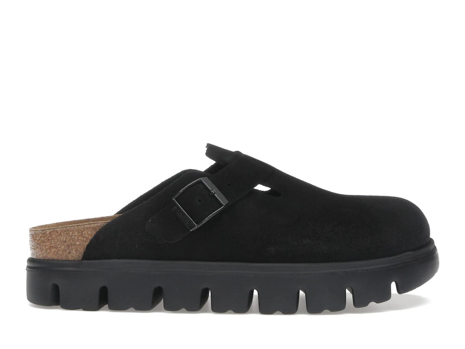 Birkenstock Boston Chunky Suede Black Black Sole (Narrow) (Women's)