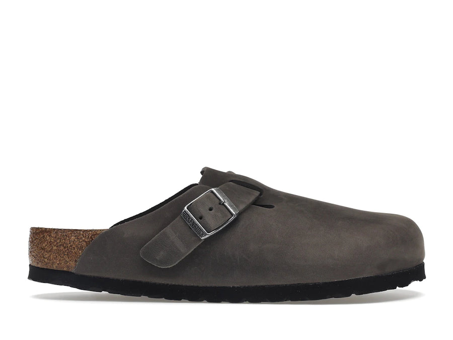 Birkenstock Boston, semelle souple, cuir huilé, gris fer