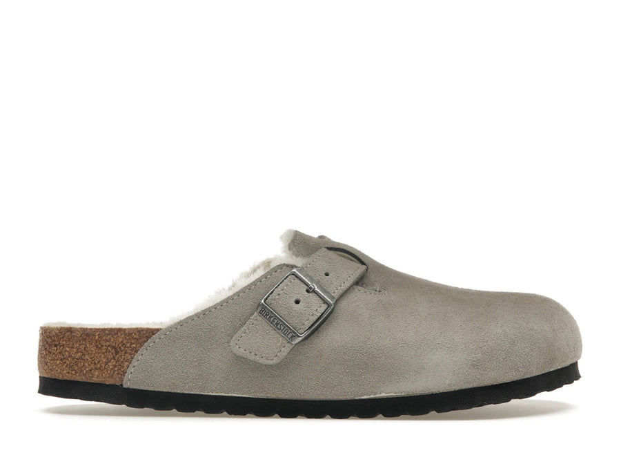 Birkenstock Boston en daim et peau lainée, couleur pierre