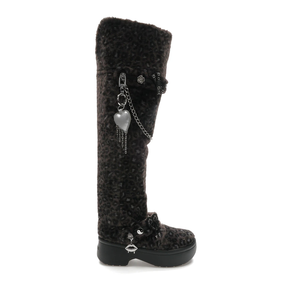 Crocs Classic Unfurgettable Knee High Boot Black Leopard (Women's)