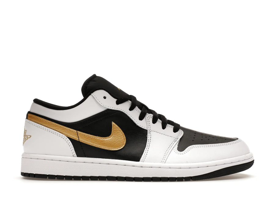 Jordan 1 Low Blanc Noir Swoosh Or Métallisé