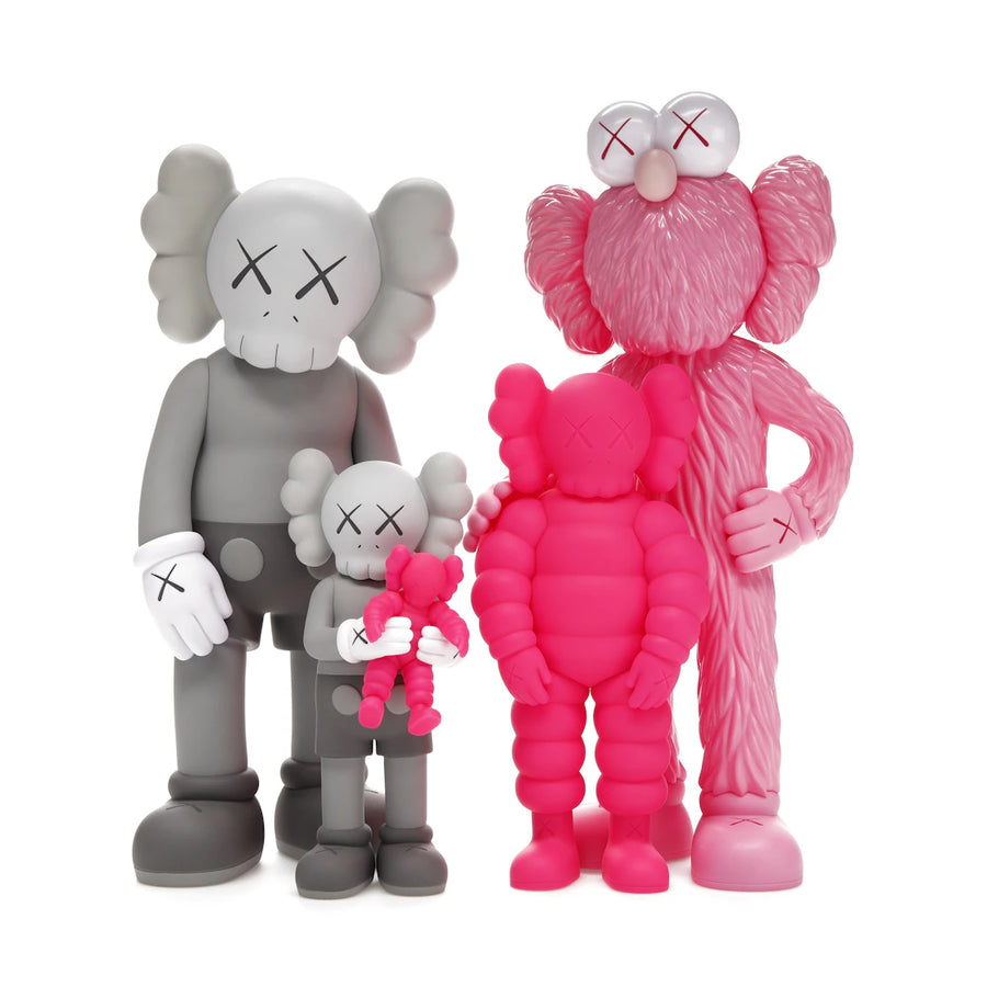 Figurines en vinyle KAWS Family, gris/rose