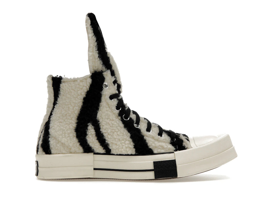 Converse TURBODRK Chuck Taylor All Star 70 Hi Rick Owens DRKSHDW Sherpa Zebra Print Blanc Noir