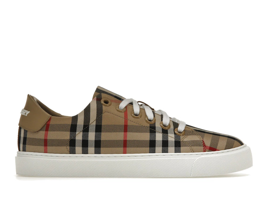 Baskets Burberry Vintage Check en cuir et cuir, bout beige à carreaux (Femme)