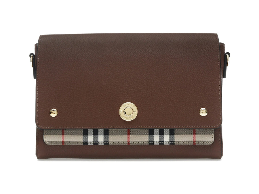 Sac bandoulière Burberry Vintage Check and Leather Note, couleur fauve