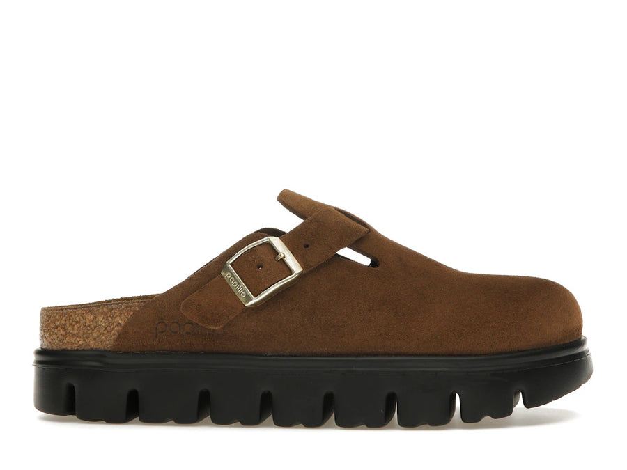 Birkenstock Boston Chunky Suede Noir Thé Foncé (Étroit) (Femme)