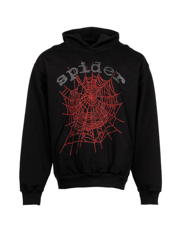 Sp5der OG Rhinestone Logo Hoodie Black