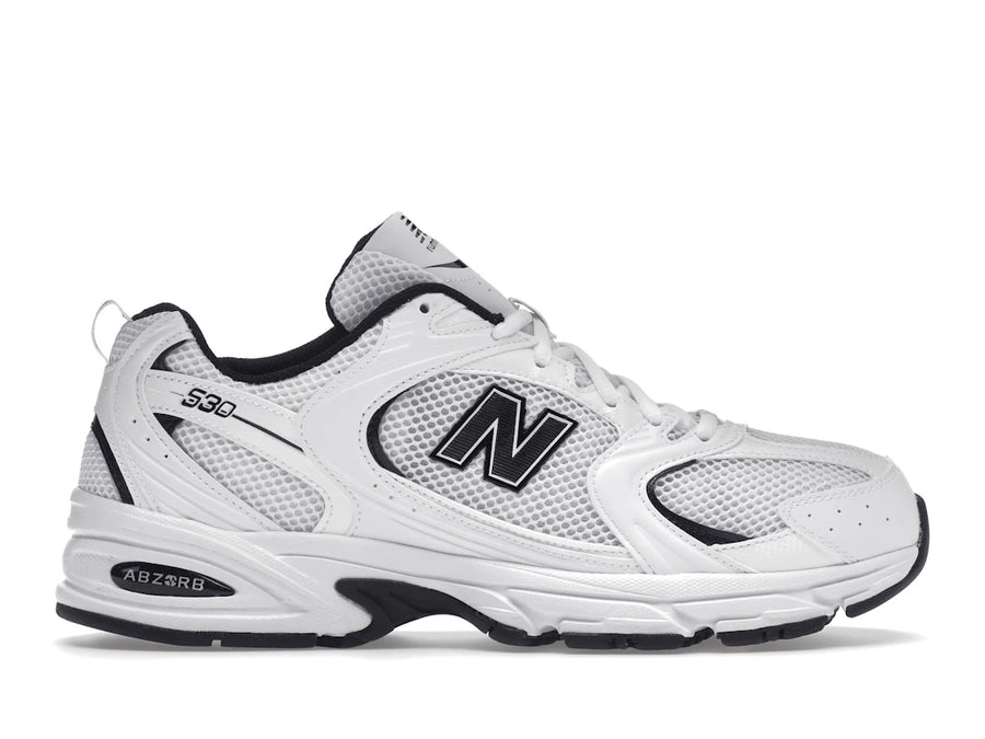 Détails des New Balance 530 blanches et noires