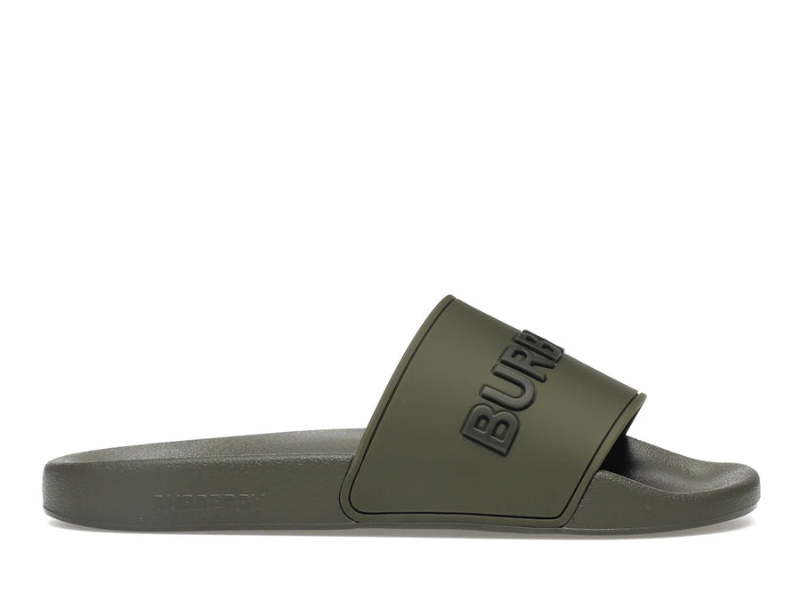 Burberry Embossed Logo Slides Dark Fern Green Black