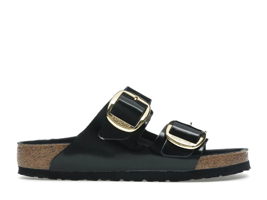 Birkenstock Arizona Big Buckle Cuir naturel verni Noir et or (Femme)