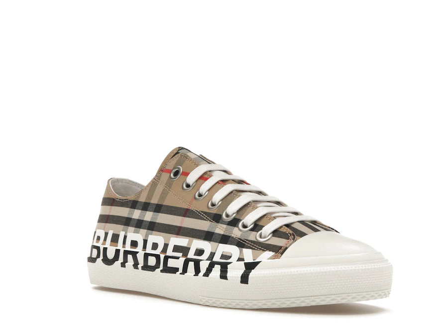 Baskets en coton à carreaux vintage imprimé logo Burberry, beige Archive (Femme)