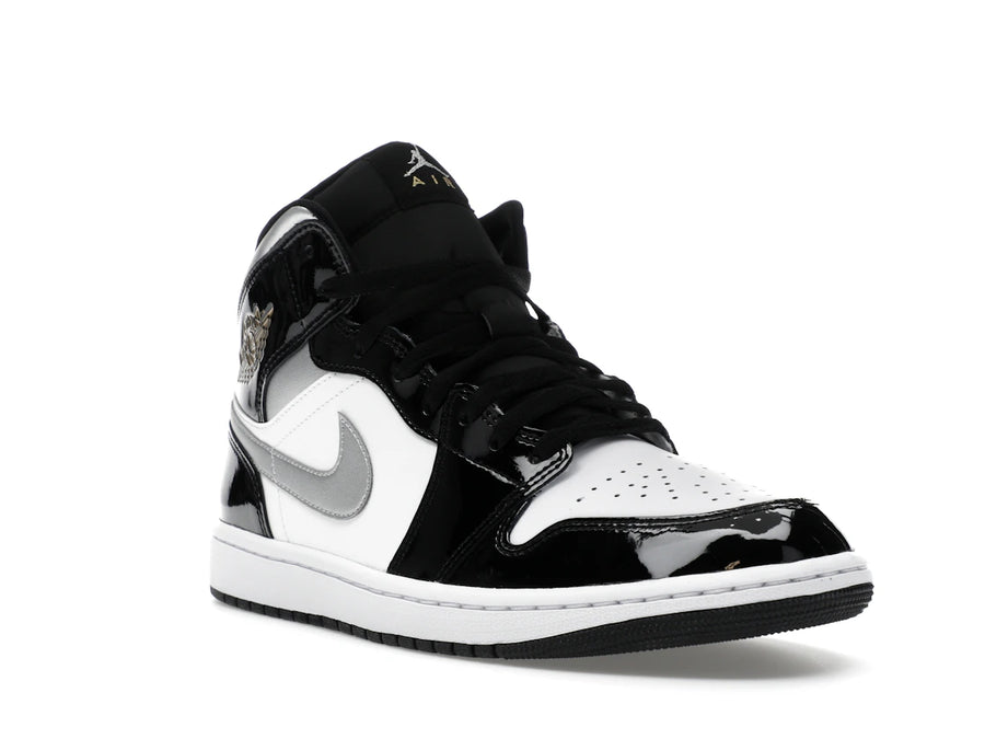 Jordan 1 Mid SE Patent Black White Metallic Silver Metallic Gold