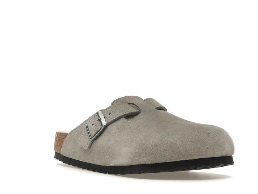 Birkenstock Boston en daim et peau lainée, couleur pierre