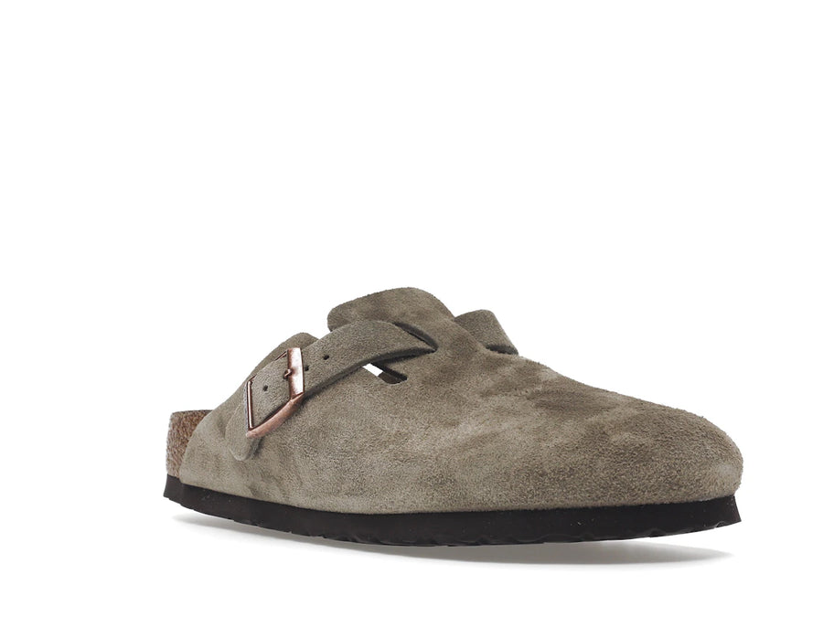 Birkenstock Boston à semelle souple en daim taupe (coupe étroite)