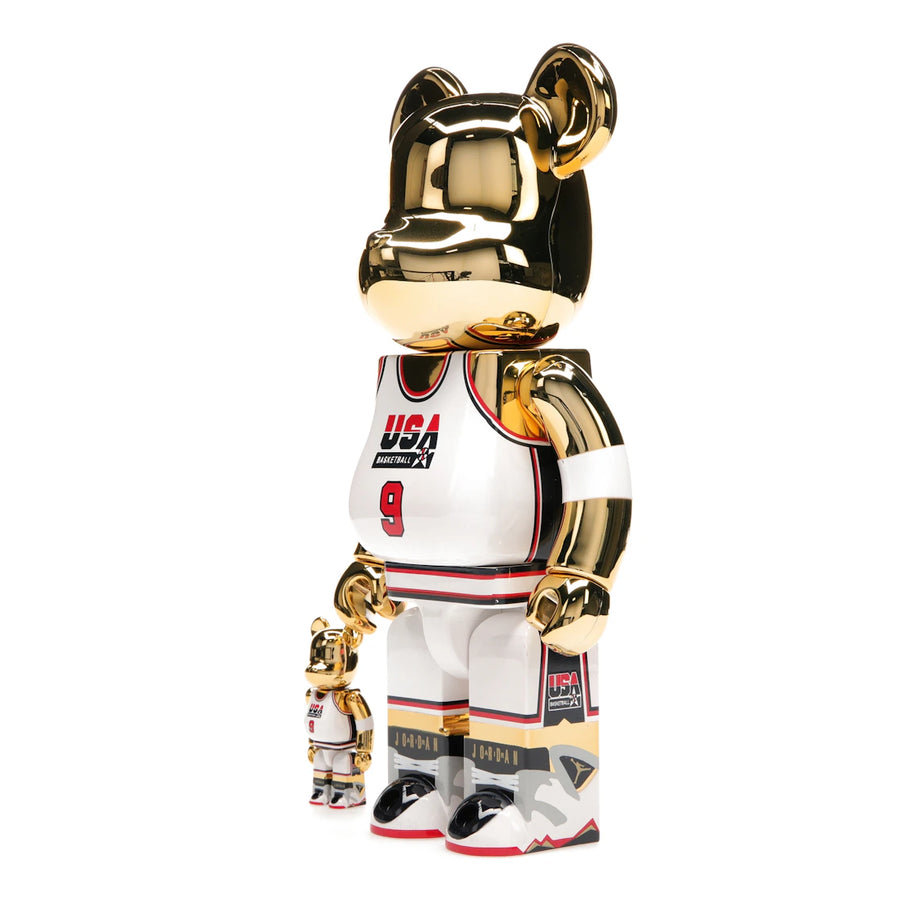 Bearbrick Michael Jordan 1992 Team USA (Dream Team) 100% & 400% Set Gold Chrome