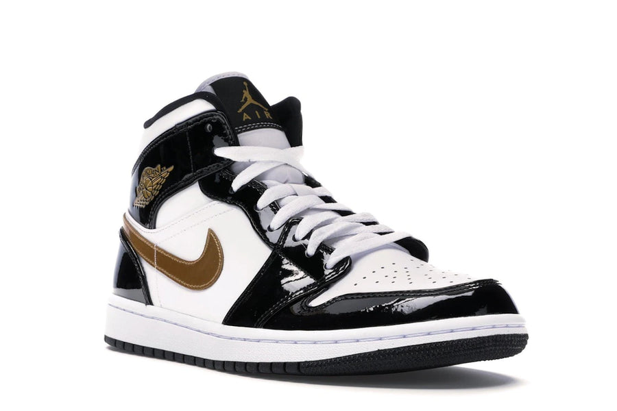 Jordan 1 Mid Patent Noir Blanc Or
